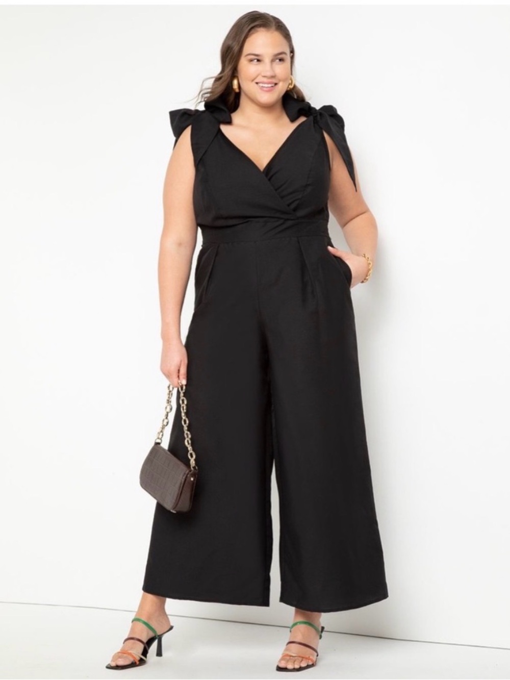 Eloquii Black Tie Strap Wide Leg Jumpsuit, Size 22